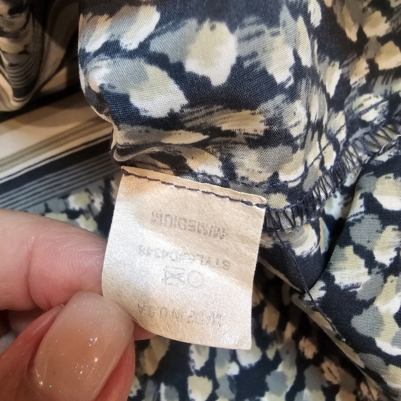 GLAM Tunic Dress M Black Beige Paisley Print Boho Blouse Mini Dress 3/4 Sleeve - Picture 7 of 10